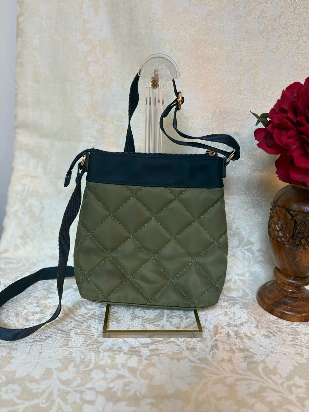 Tommy Hilfiger Olive and Navy Quilted Crossbody Bag